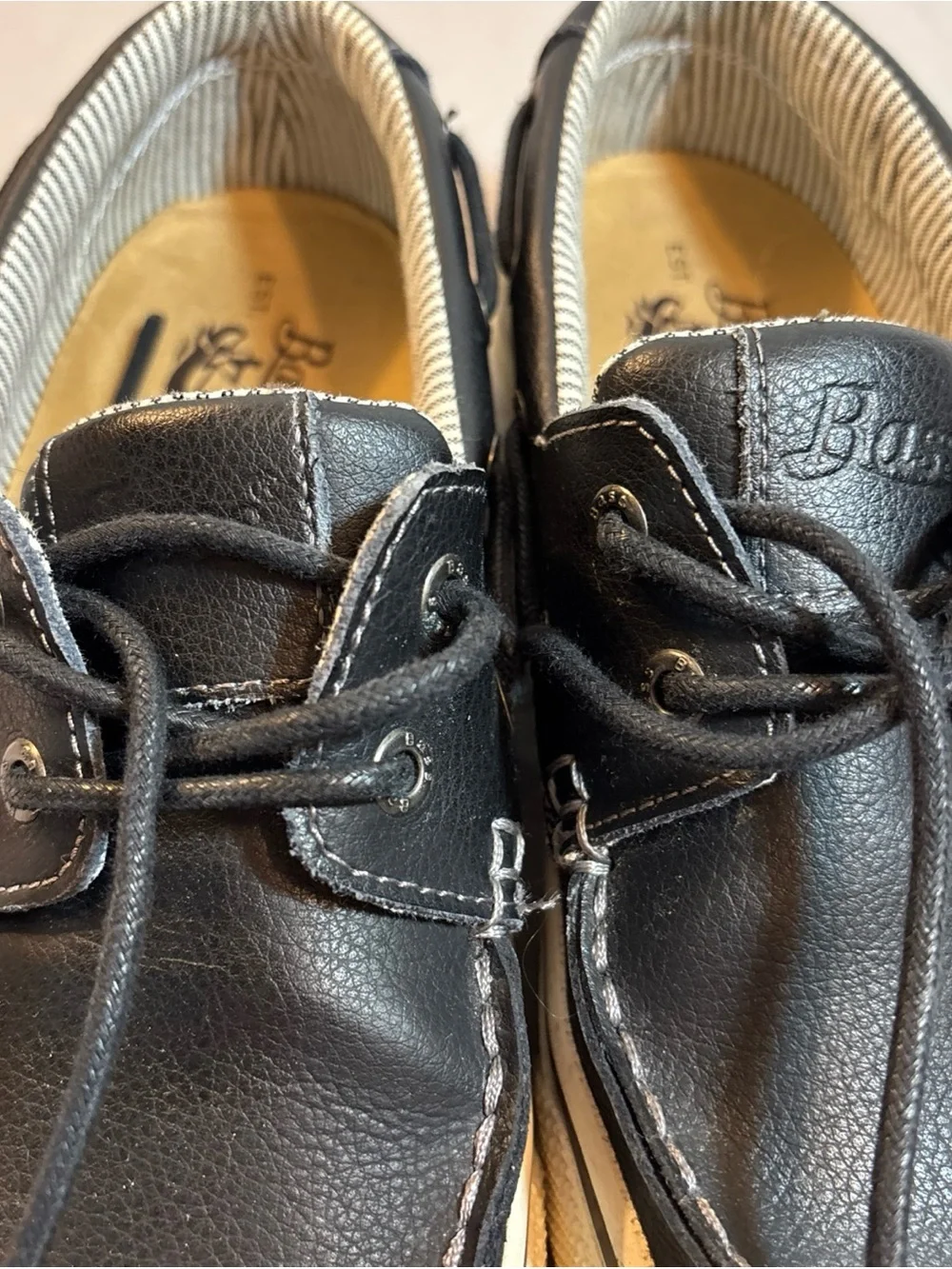 Bass Black and White Leather Boat Shoes